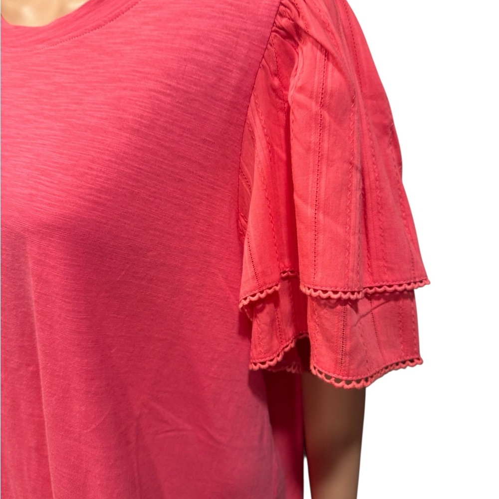 JANE & DELANCEY Vibrant Coral Double Ruffle Short Sleeve Cotton Blouse NWT 1X - Picture 7 of 11